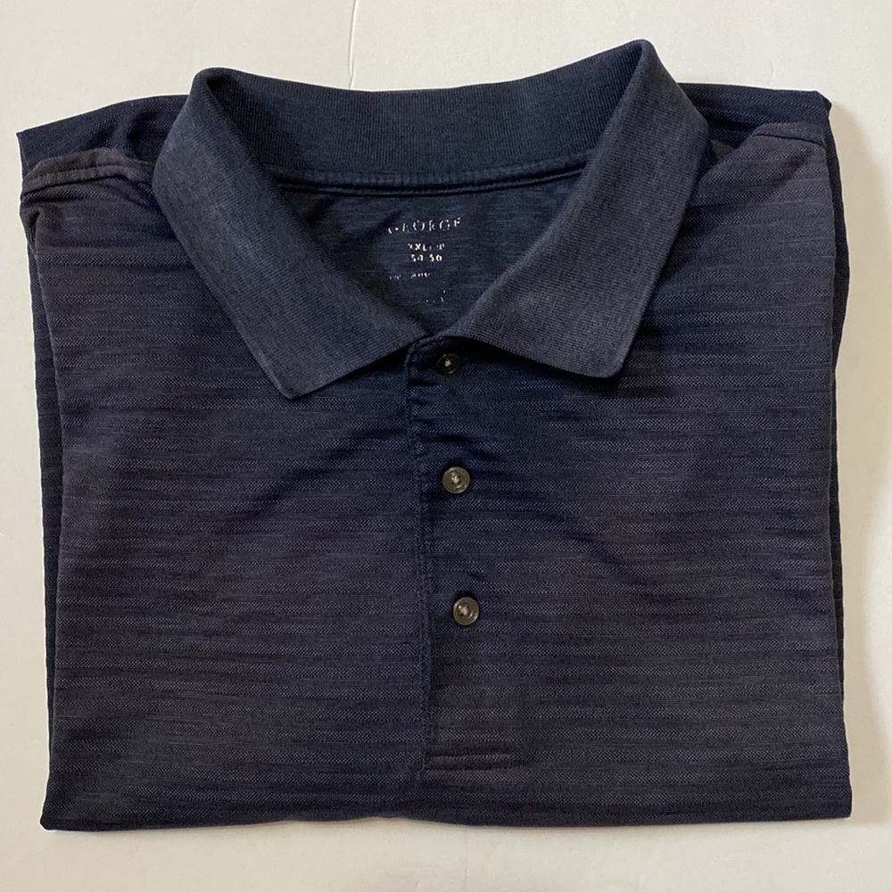 George men’s textured striped Navy Shadow polo 3 button closure shirt XXXL 🌞